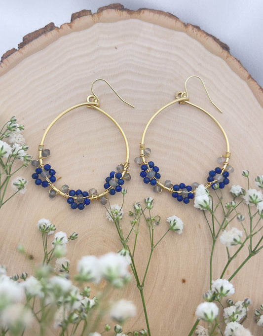 Lapis Lazuli & Labradorite Floral Hoops