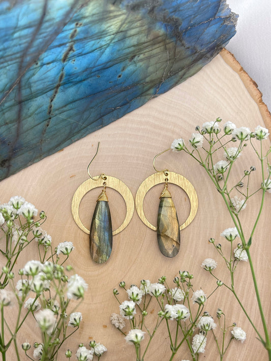 Labradorite Crescent Moon Earrings