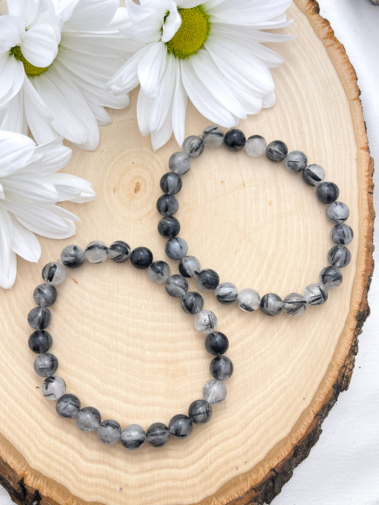 Black Rutile Quartz Beaded Bracelet