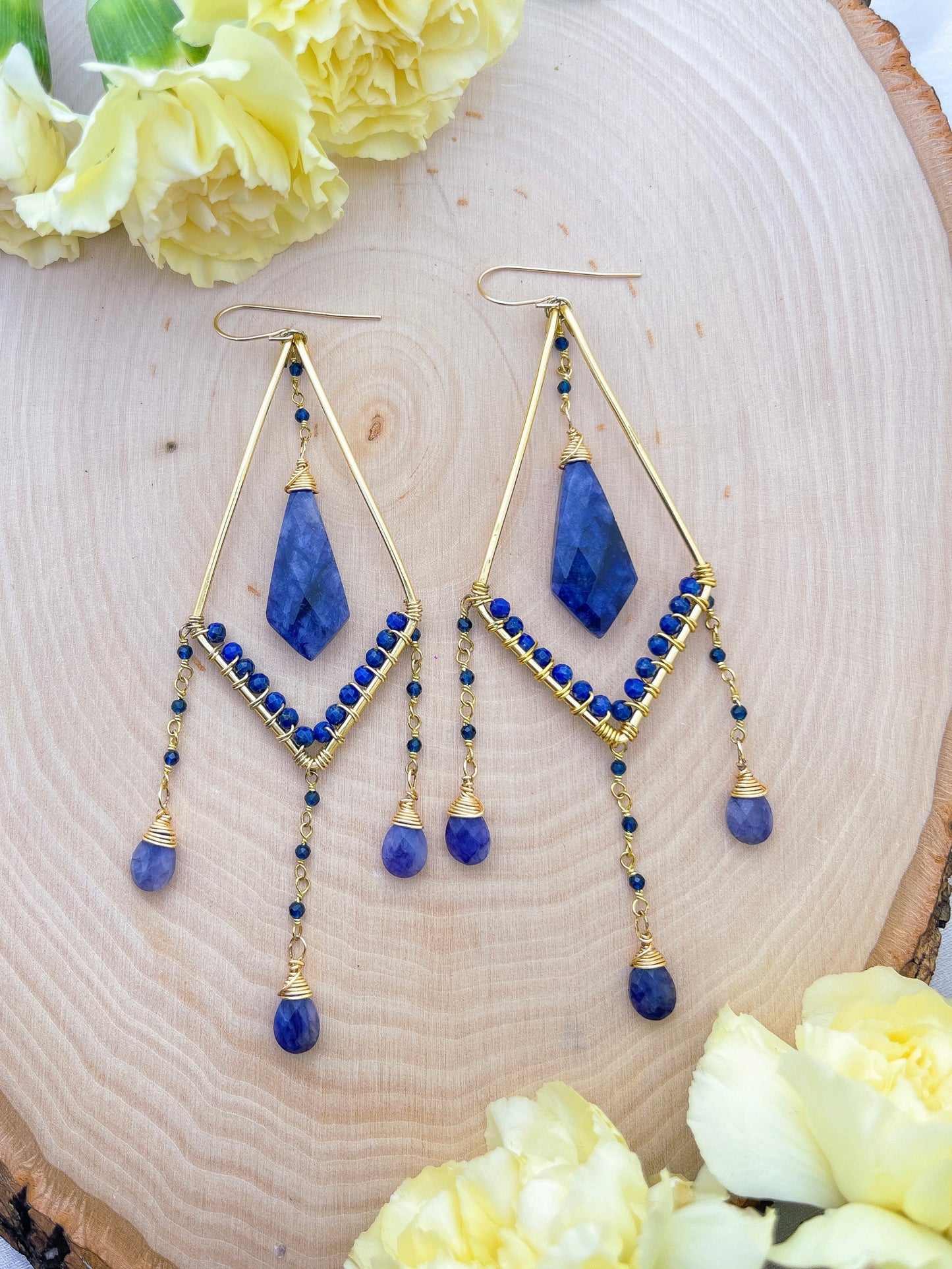 Blue Sapphire and Lapis Lazuli Chandelier Style Earrings