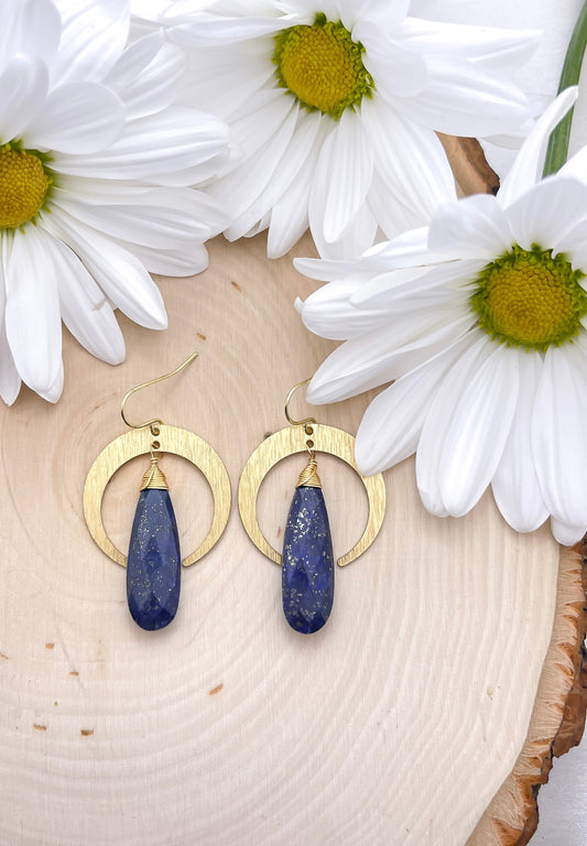 Lapis Lazuli Crescent Moon Drop Earrings