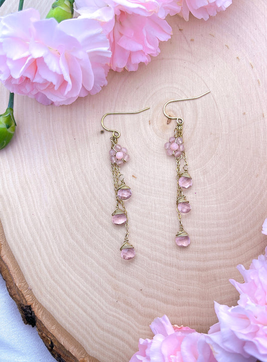 Floral Rose Quartz Layered Drop Earrings